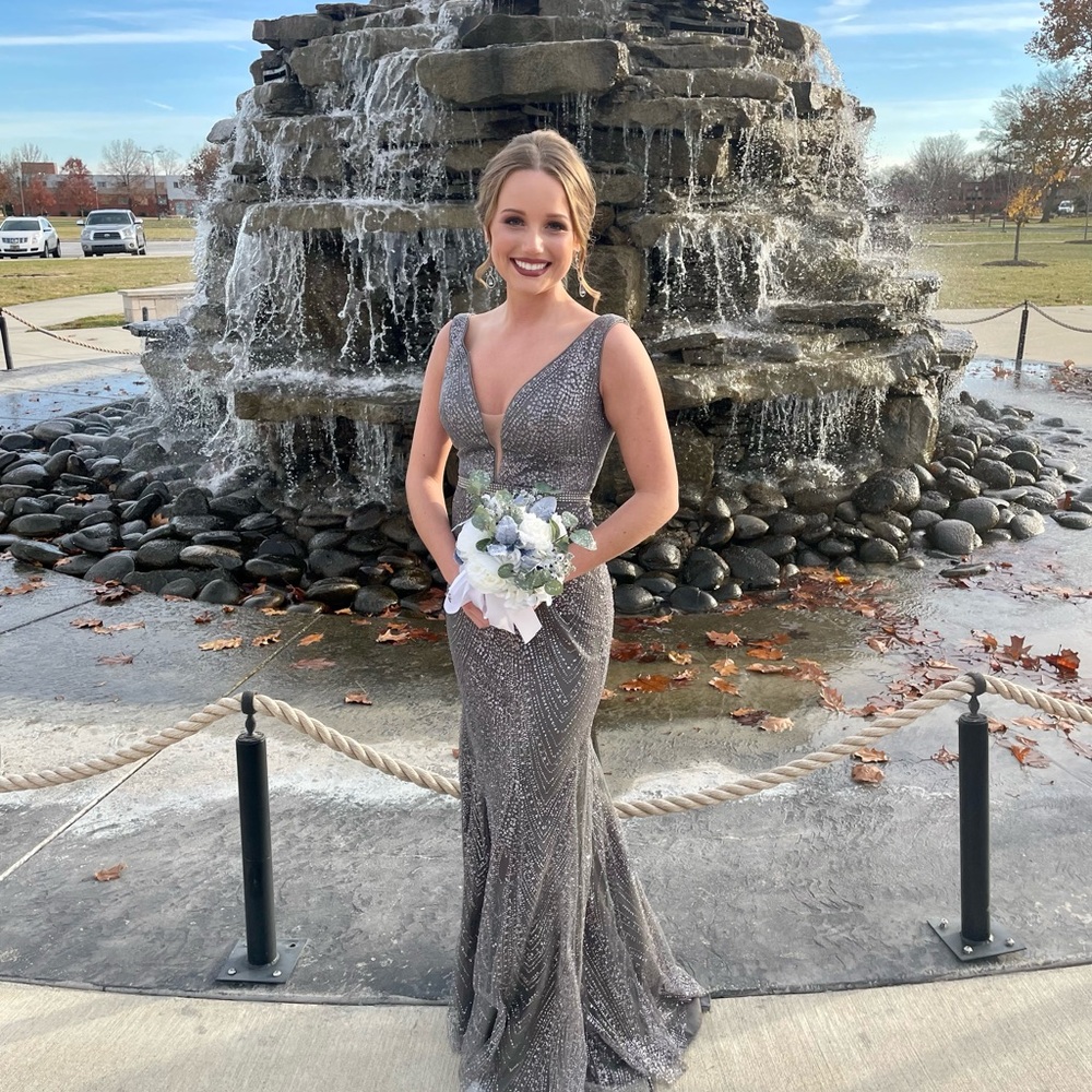 Ellie Wilde Glittering Silver Prom Dress
